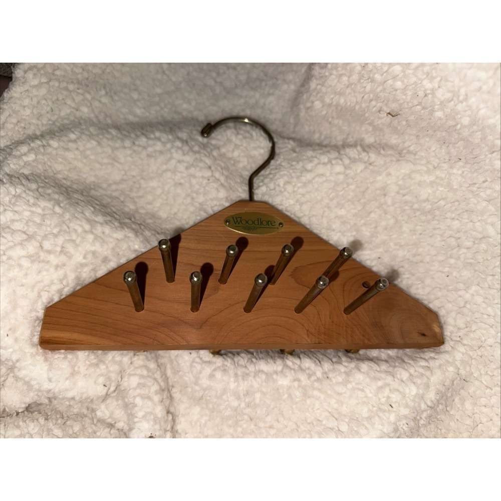 WOODLORE Wooden Cedar Tie And Belt Hanger Closet Organizer - Brass Hooks & Pegs